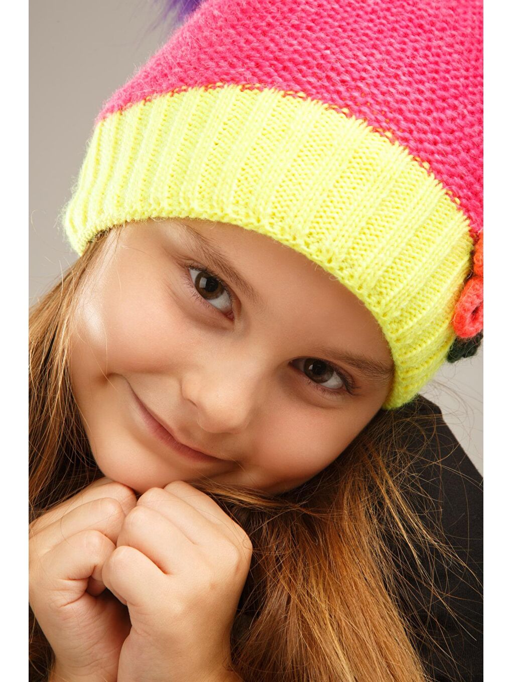 Sarı Kürk Detaylı İçi Polar Kız Çocuk Bere-6