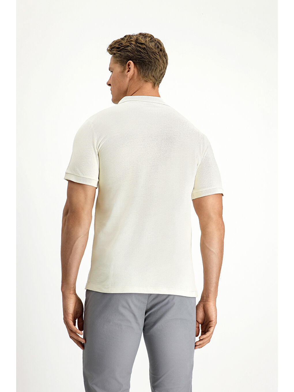 Bej Polo Yaka Slim Fit Dar Kesim Nakışlı Pamuk %100 Pamuk Tişört-3