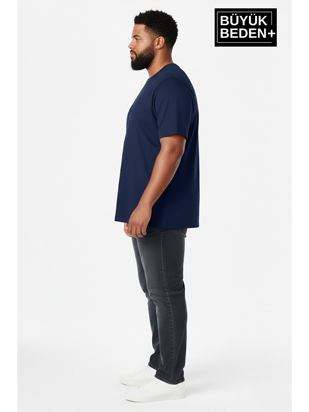 Lacivert Büyük Beden Erkek Basic Tişört – Pamuklu Düz T-Shirt 3XL-6XL SPR26BTS10-2