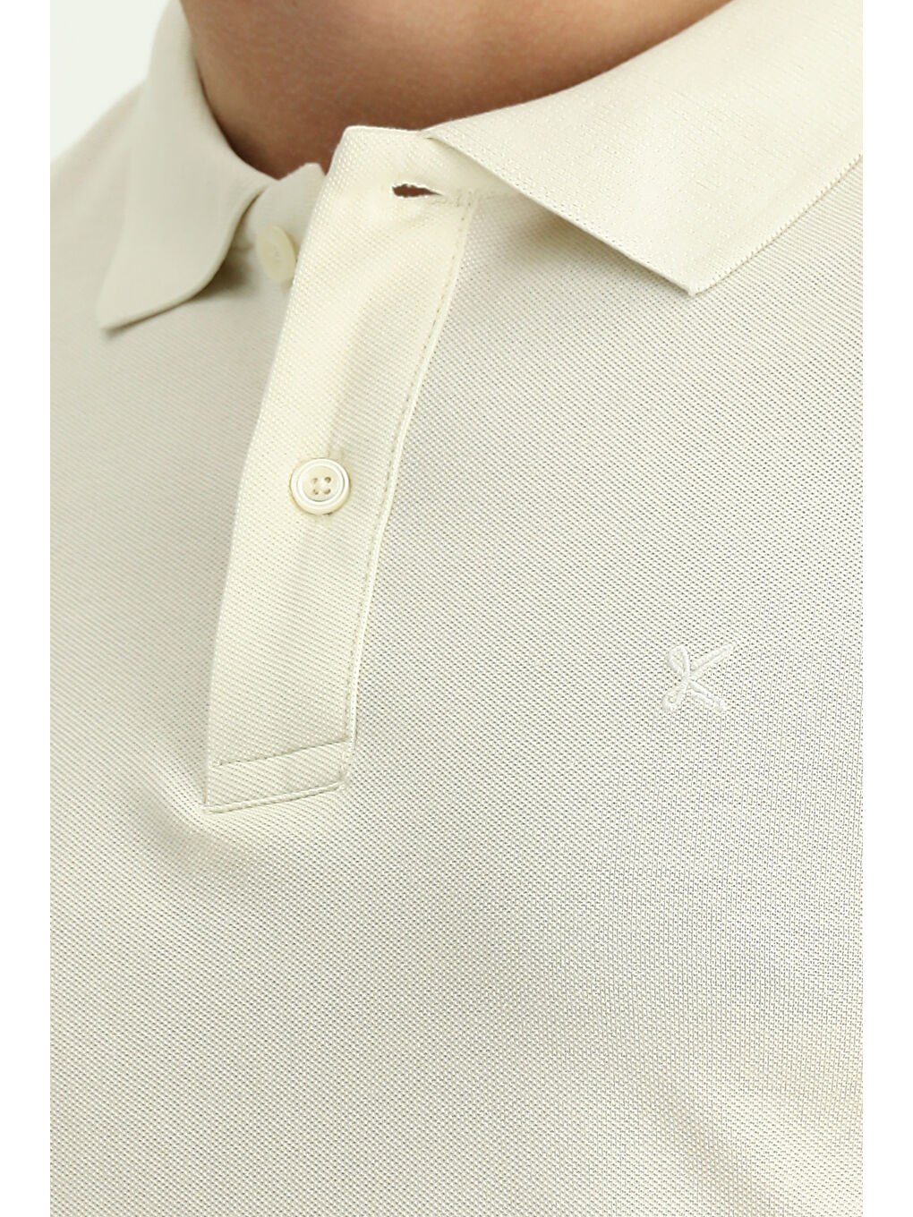 Bej Polo Yaka Slim Fit Dar Kesim Nakışlı Pamuk %100 Pamuk Tişört-4