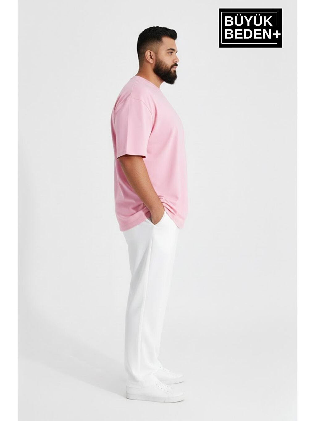Pembe Büyük Beden Erkek Basic Tişört – Pamuklu Düz T-Shirt 3XL-6XL SPR26BTS10-1