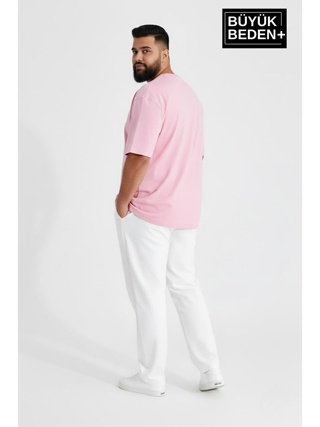 Pembe Büyük Beden Erkek Basic Tişört – Pamuklu Düz T-Shirt 3XL-6XL SPR26BTS10-2