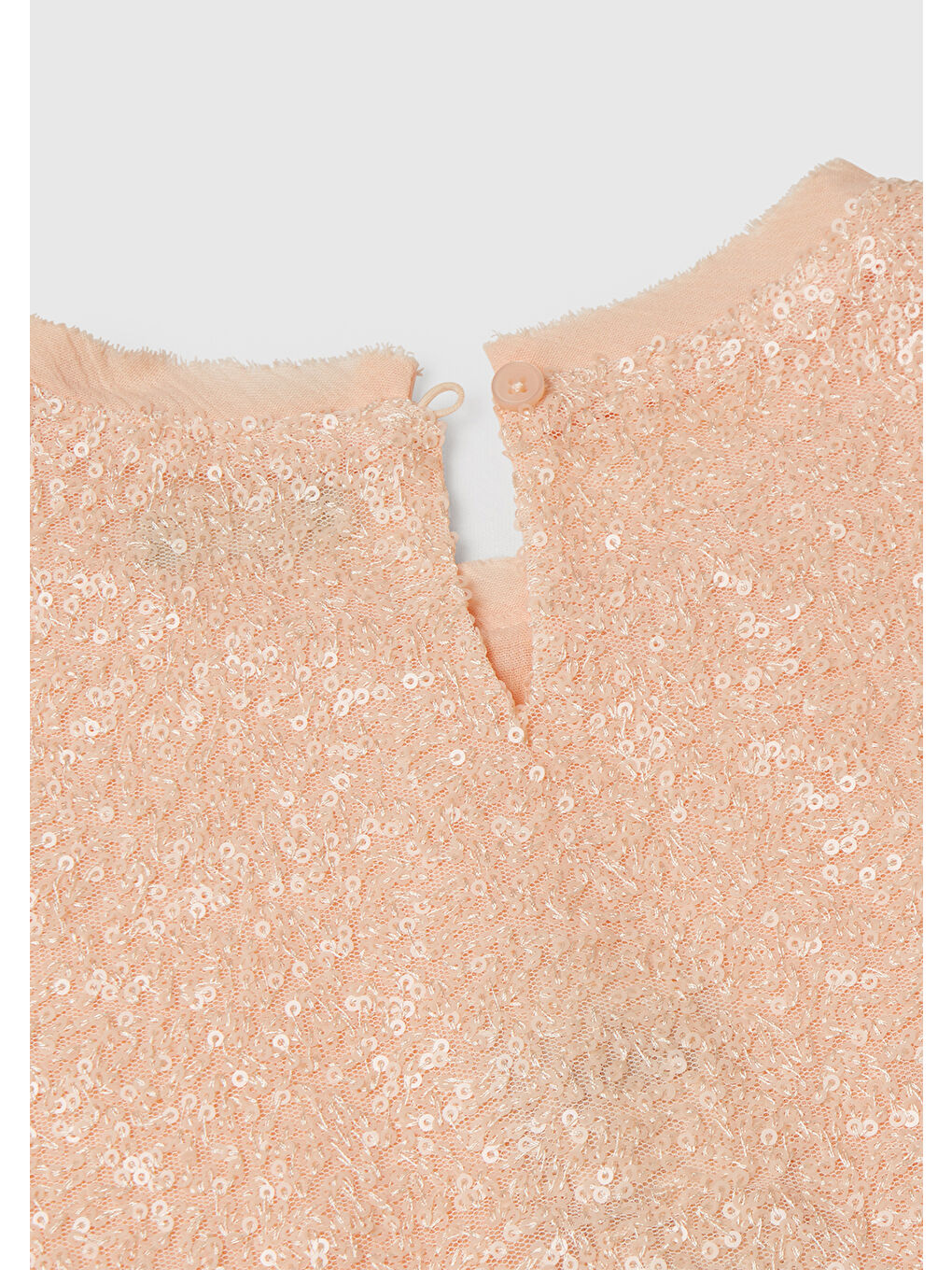 Bej Kız Çocuk Yavruağzı Payetli Tül Astarlı Arkası Tek Düğmeli Kısa Kollu Bluz-2