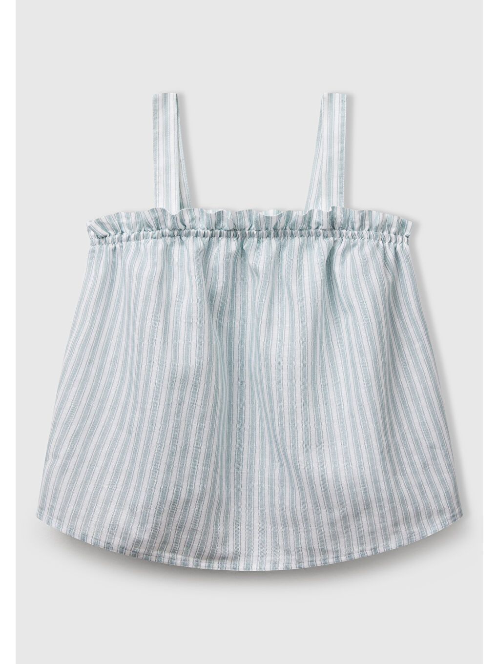 Kız Çocuk Yeşil Keten Karışımlı Tamamı Desenli Fırfırlı Askılı Üst