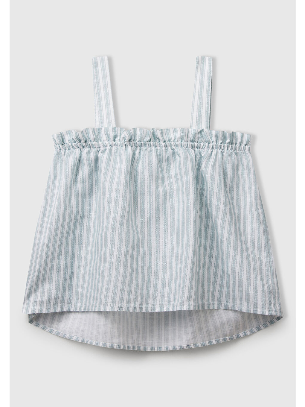 Kız Çocuk Yeşil Keten Karışımlı Tamamı Desenli Fırfırlı Askılı Üst-1