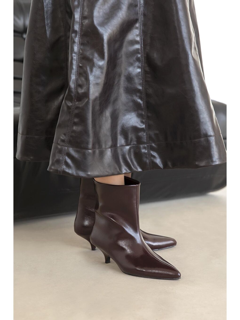 Bella Kadın Pino Ökçe Kırışık Deri Bot Bordo-1