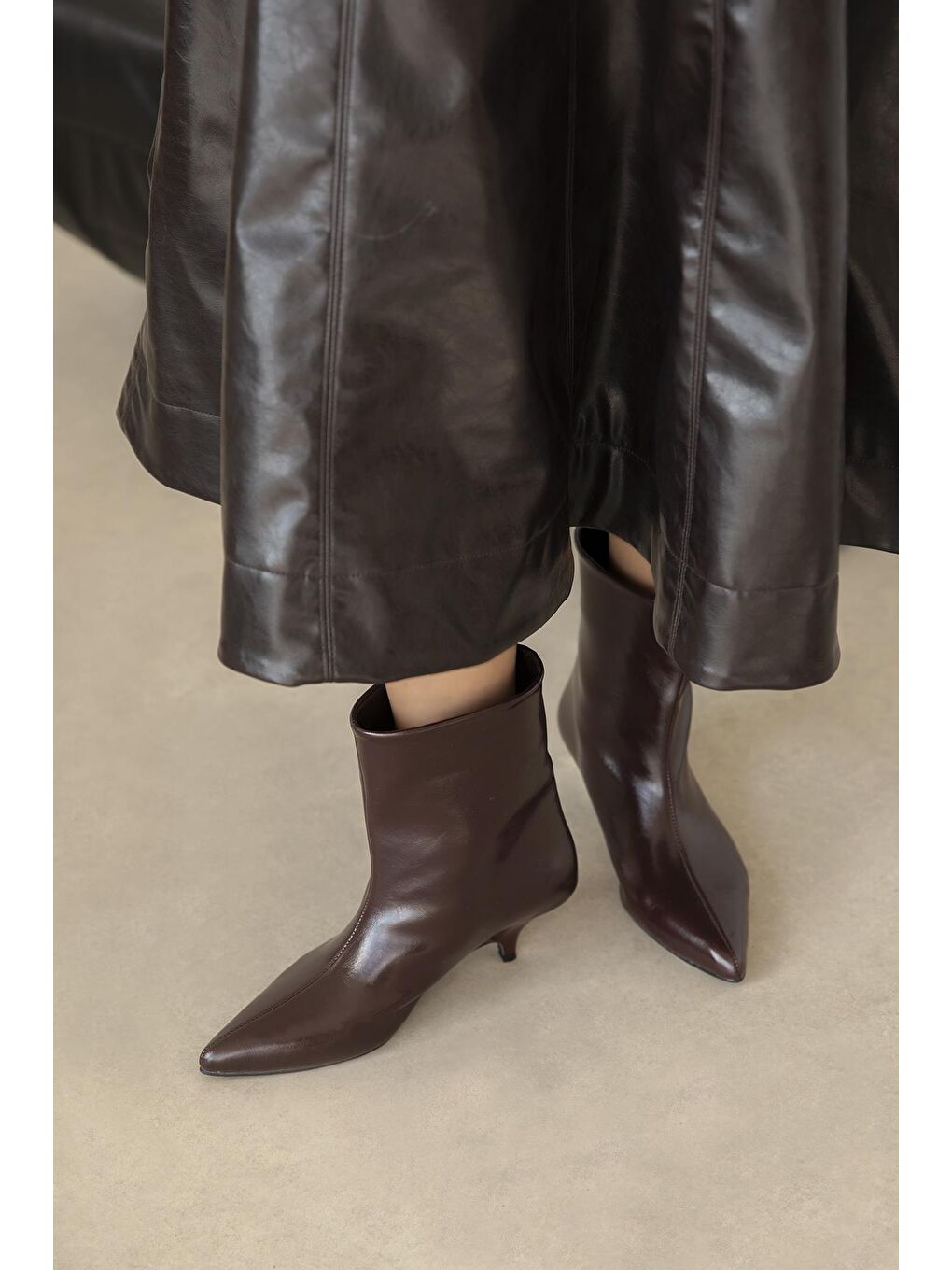 Bella Kadın Pino Ökçe Kırışık Deri Bot Bordo-2