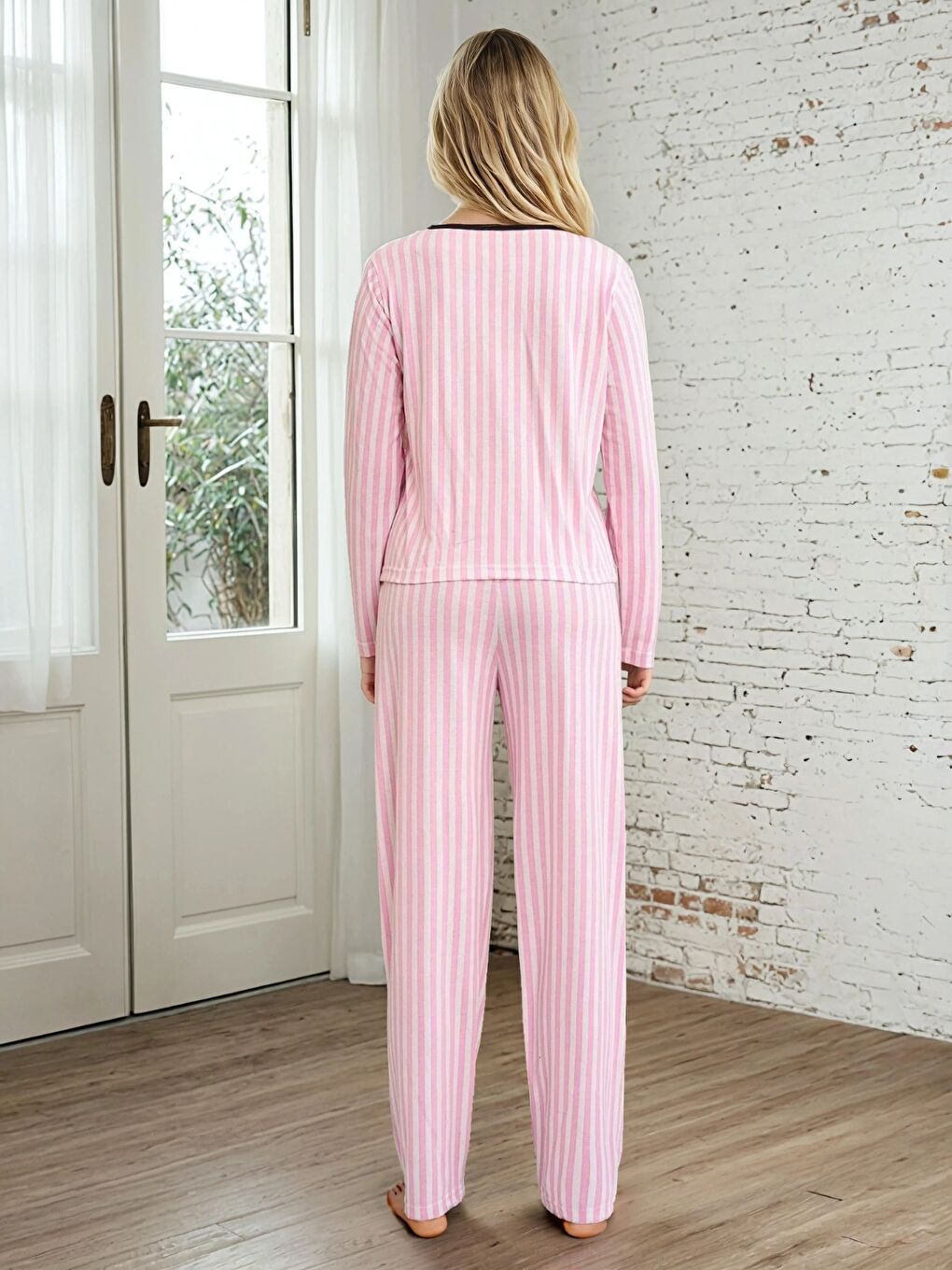 Çizgili Pembe Time To Relax Baskılı Pijama Takımı-2