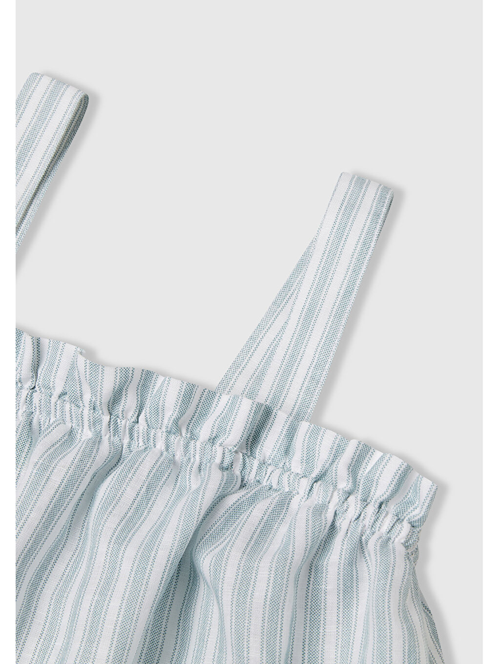 Kız Çocuk Yeşil Keten Karışımlı Tamamı Desenli Fırfırlı Askılı Üst-2