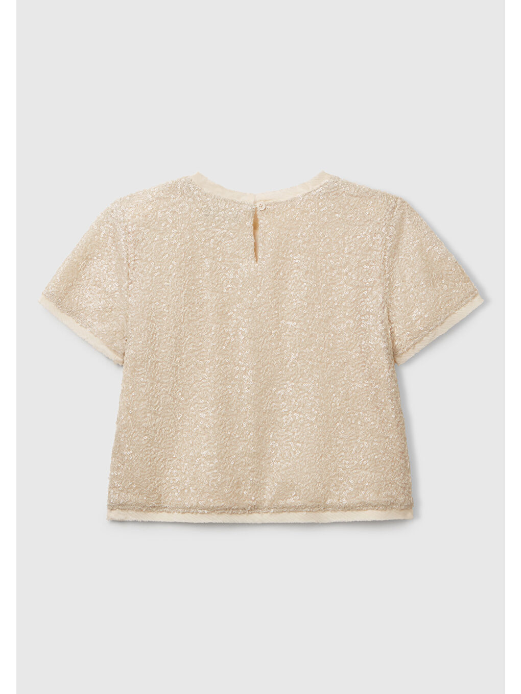Kız Çocuk Ekru Payetli Tül Astarlı Arkası Tek Düğmeli Kısa Kollu Bluz-1