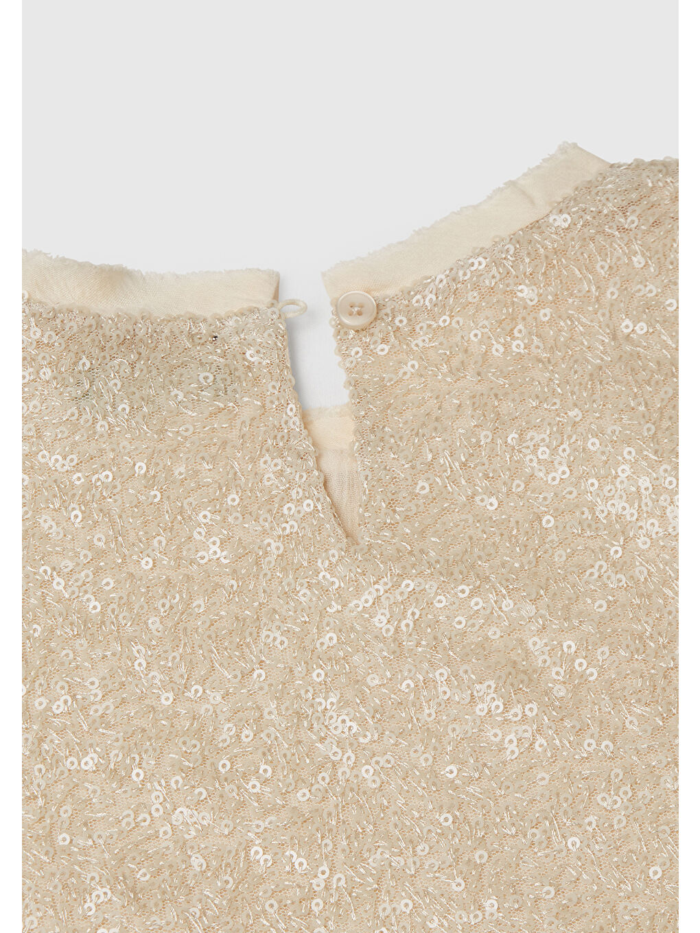 Kız Çocuk Ekru Payetli Tül Astarlı Arkası Tek Düğmeli Kısa Kollu Bluz-2