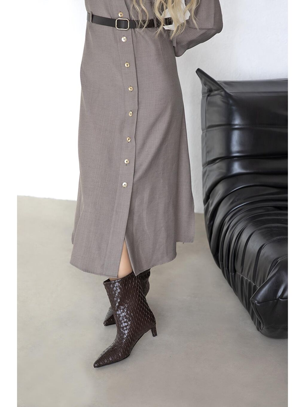 Kahverengi Zoey Kadın Örgü Detay Deri Bot Kahve-1