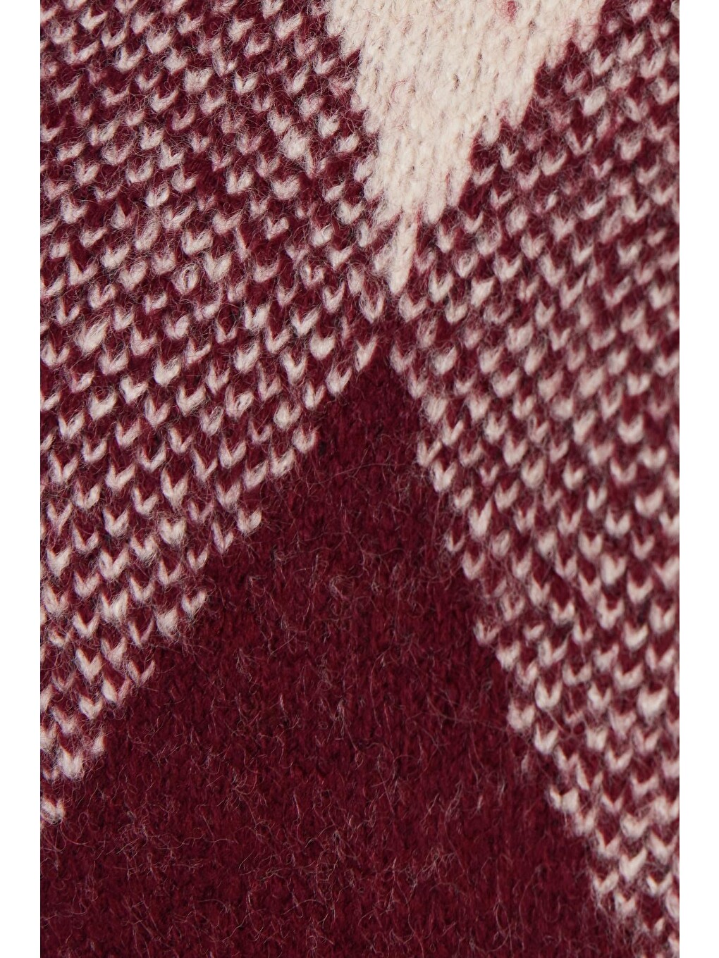 Kadın Slim Fit Dar Kesim Bisiklet Yaka Desenli Bordo Kazak-5