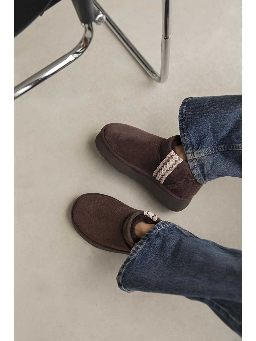 Kahverengi Rosso Kadın İçi Tüylü Kalın Taban Süet Yarım Bot Kahve-1