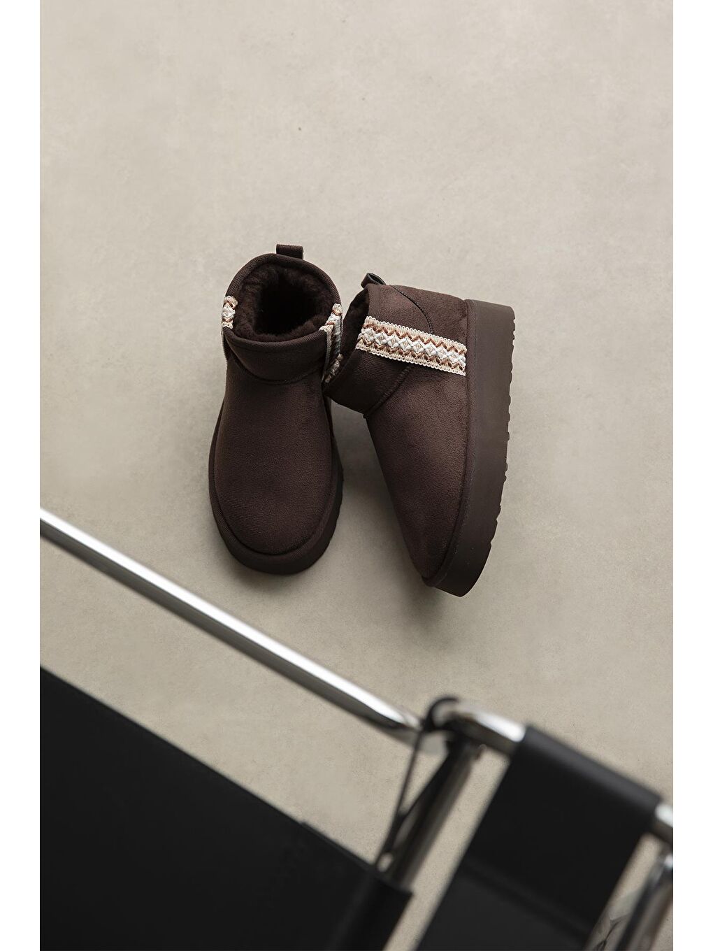 Kahverengi Rosso Kadın İçi Tüylü Kalın Taban Süet Yarım Bot Kahve-2