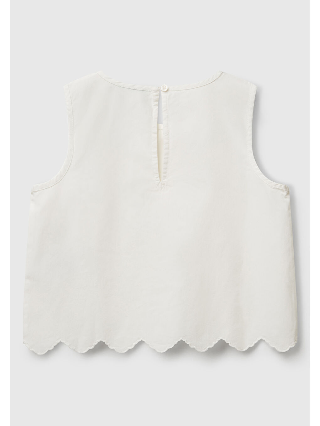 Kız Çocuk Beyaz Önü İşlemeli Arkası Düğmeli Muslin Kolsuz Üst-1