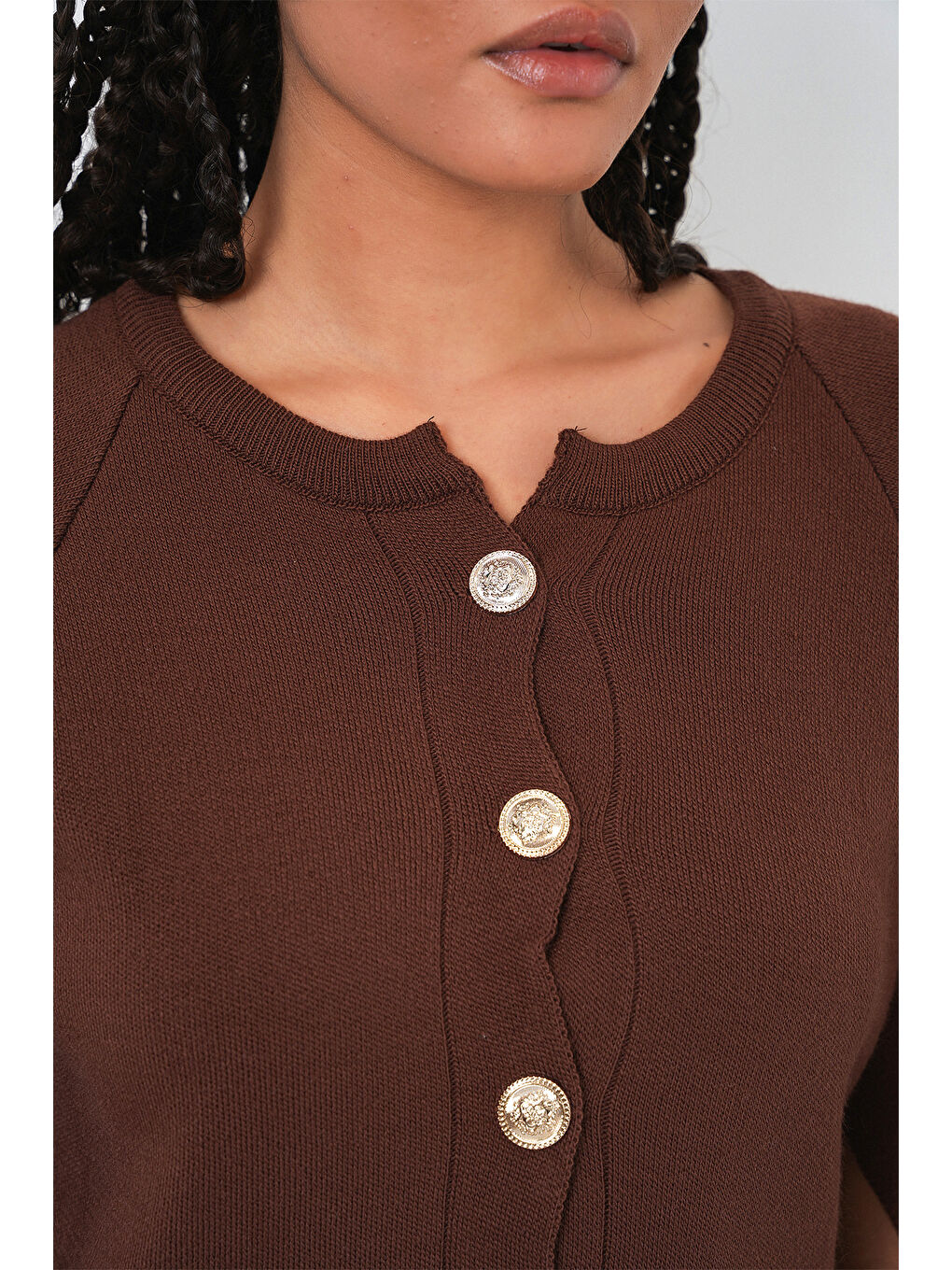 Kadın Triko Panço Hırka 15965 - Kahverengi-4