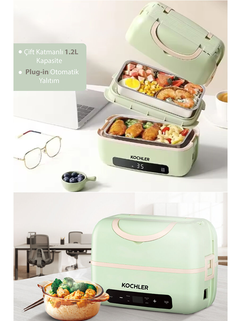 Yeşil Ev, Ofis ve Seyahat İçin Elektrikli Yemek Termosu ve Isıtıcı – 1,2 Lt – Sağlıklı ve BPA'sız-1