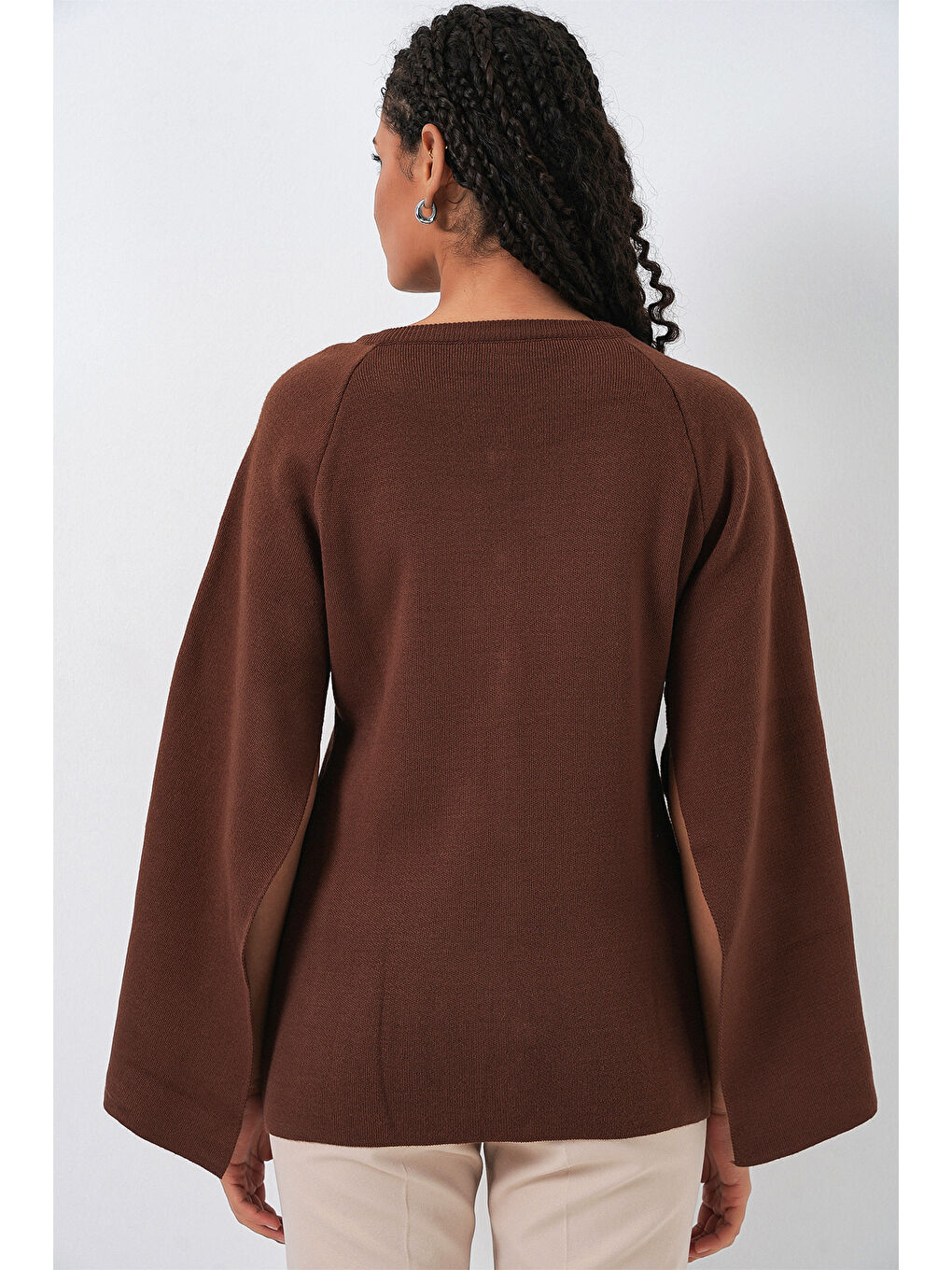 Kadın Triko Panço Hırka 15965 - Kahverengi-5