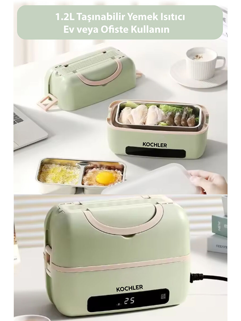 Yeşil Ev, Ofis ve Seyahat İçin Elektrikli Yemek Termosu ve Isıtıcı – 1,2 Lt – Sağlıklı ve BPA'sız-3