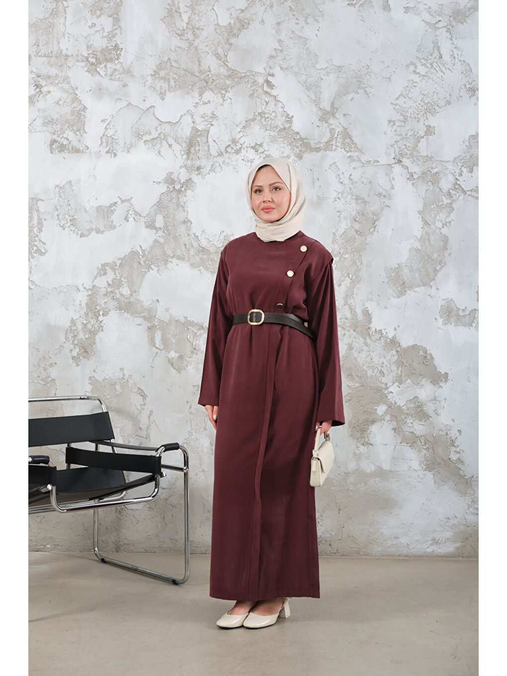 Kadın Kemerli Elbise Bordo