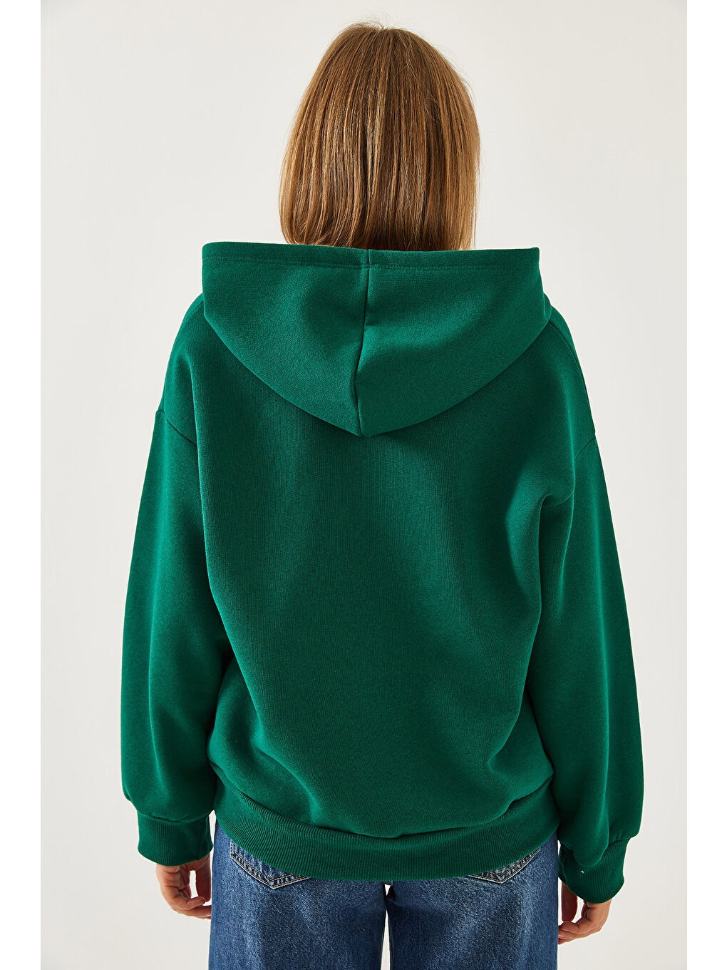 Yeşil Kadın Kapüşonlu V Yaka Sweatshirt-6