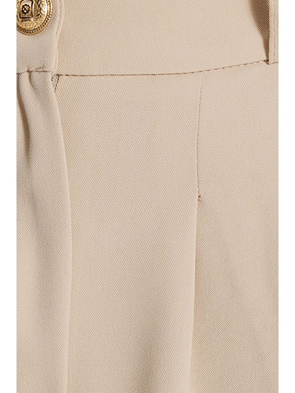 Kadın Relax Fit Rahat Kesim Gold Düğme Detaylı Çift Cepli Bej Pantolon-4