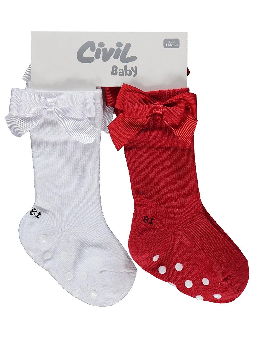 Beyaz Baby Fiyonk Aksesuarlı Kaydırmaz 2'li 6- Bebek Kız Çorap Set - Standart-1