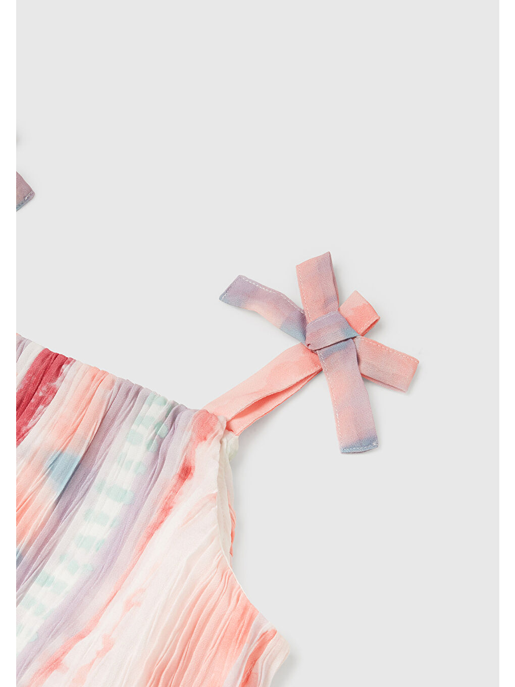 Karışık Kız Çocuk Renkli Tamamı Desenli Pileli Fiyonklu Askılı Üst-2