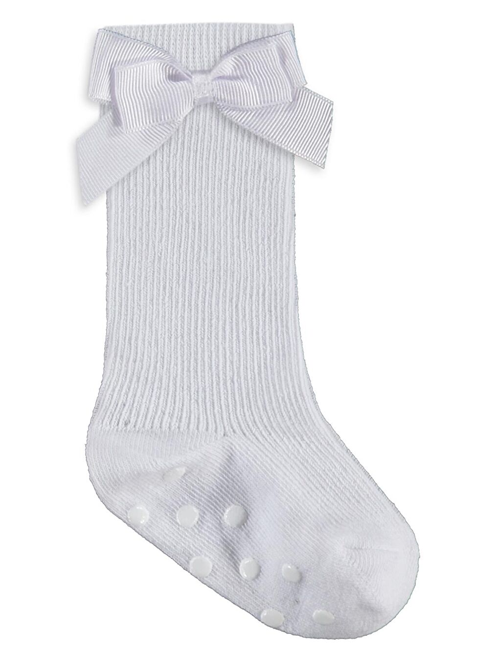 Beyaz Baby Fiyonk Aksesuarlı Kaydırmaz 2'li 6- Bebek Kız Çorap Set - Standart-2