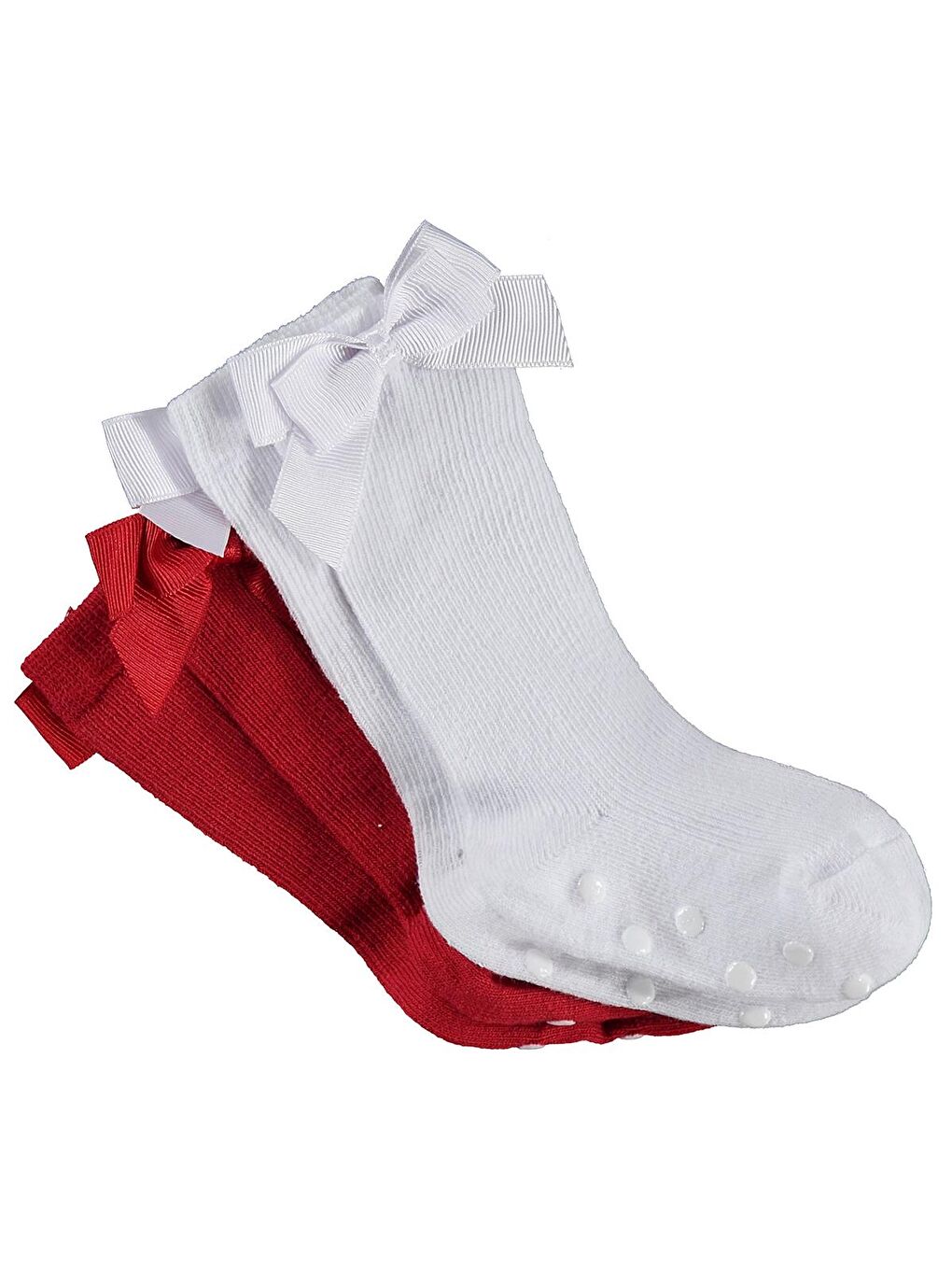 Beyaz Baby Fiyonk Aksesuarlı Kaydırmaz 2'li 6- Bebek Kız Çorap Set - Standart-3