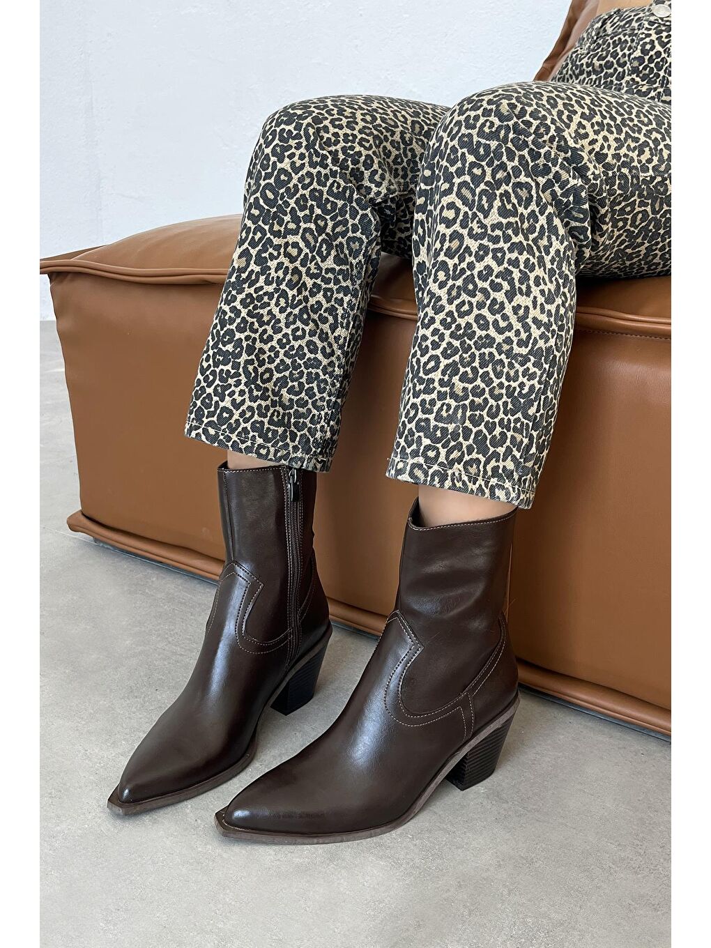 Kahverengi Jose Kadın Kırışık Deri Topuklu Bot Kahve