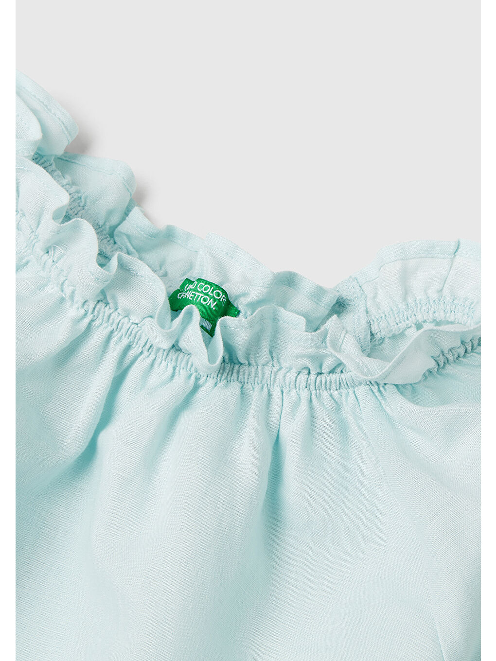 Turkuaz Kız Çocuk Su Yeşili Keten Karışımlı Büzgü Dikişli Kısa Kollu Bluz-2