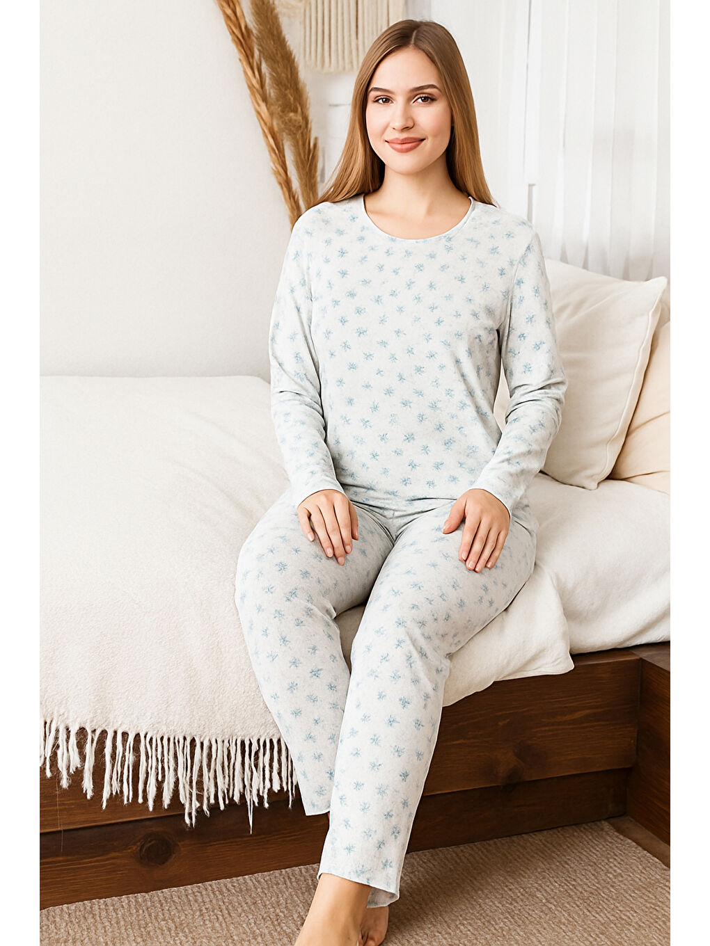 Kadın Yıldız Desen Suprem Pijama Takımı 0465 Gri05-1