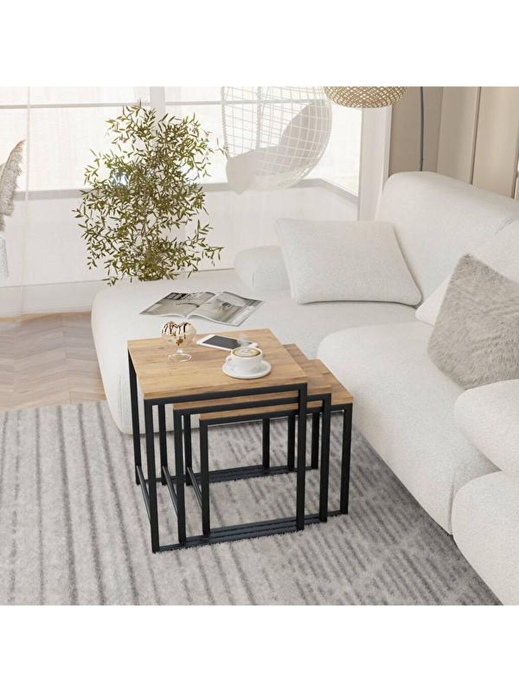 Kahverengi Arda Zigon Sehpa - Atlantik Çam - 50 cm-1