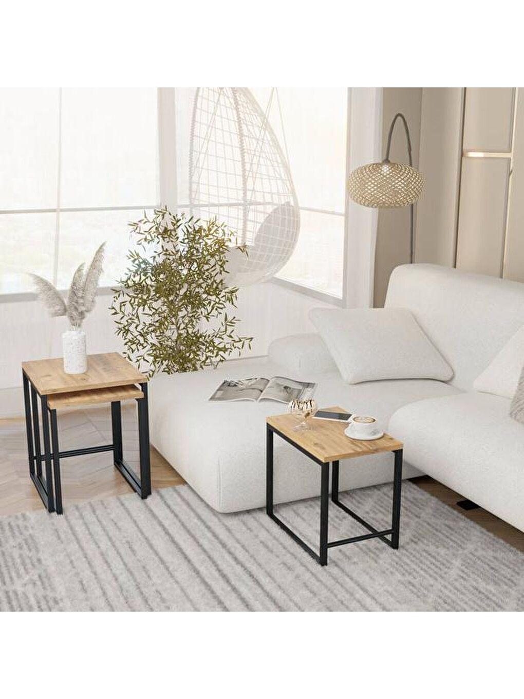 Kahverengi Arda Zigon Sehpa - Atlantik Çam - 50 cm-3