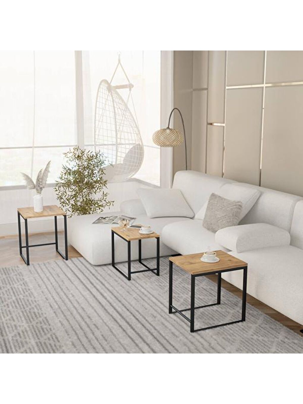 Kahverengi Arda Zigon Sehpa - Atlantik Çam - 50 cm-5