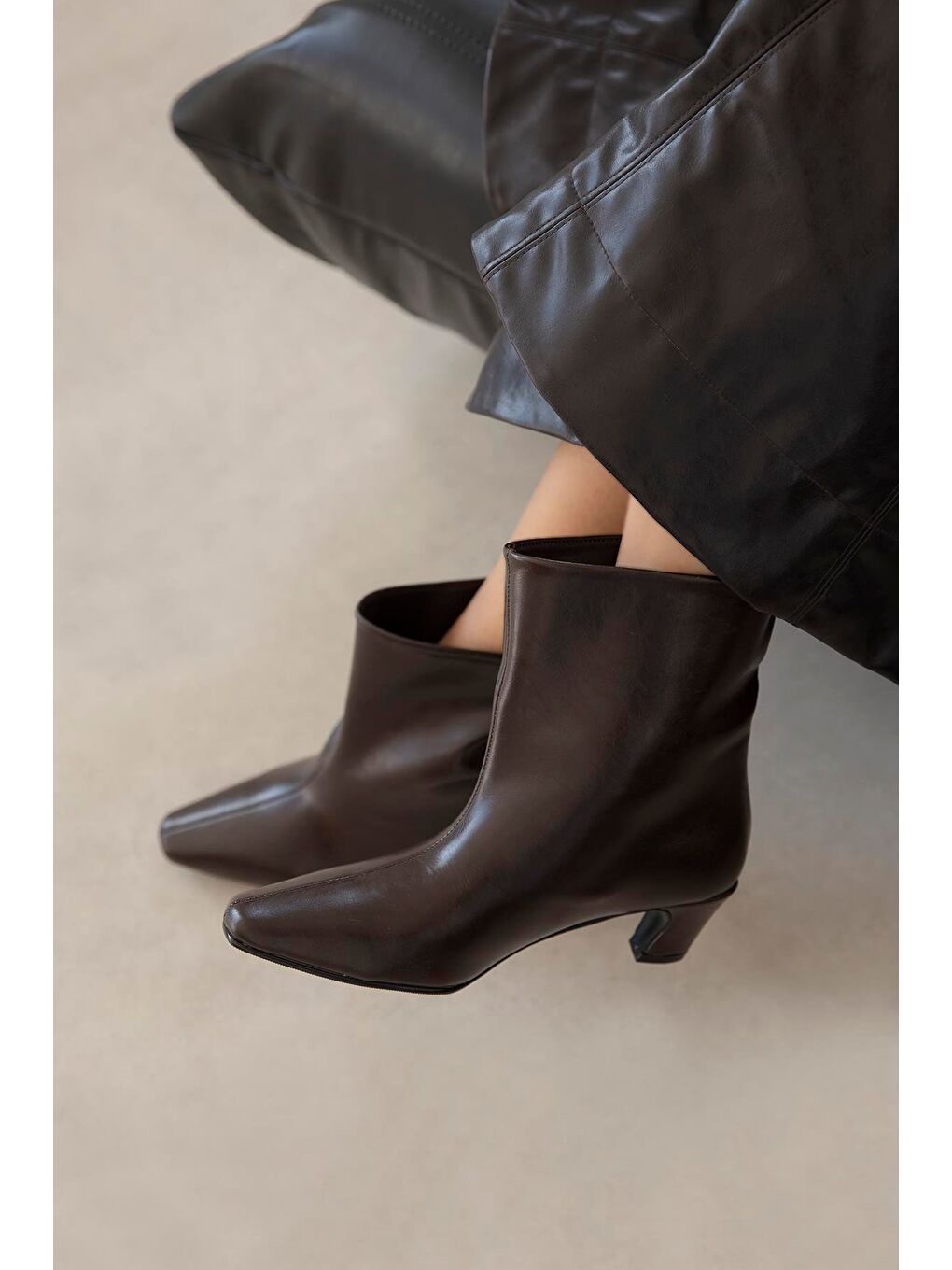 Kahverengi Viva Kadın Kırışık Deri Bot Kahve-2