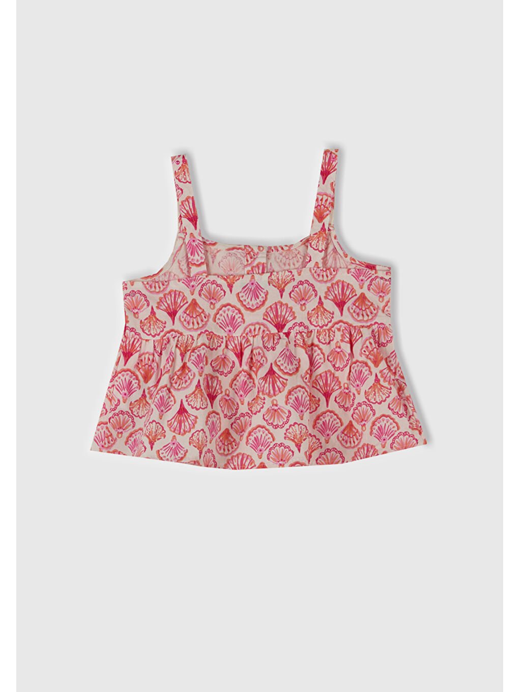 Kız Çocuk Pembe Desenli Pile Detaylı Önü Düğmeli Askılı Üst