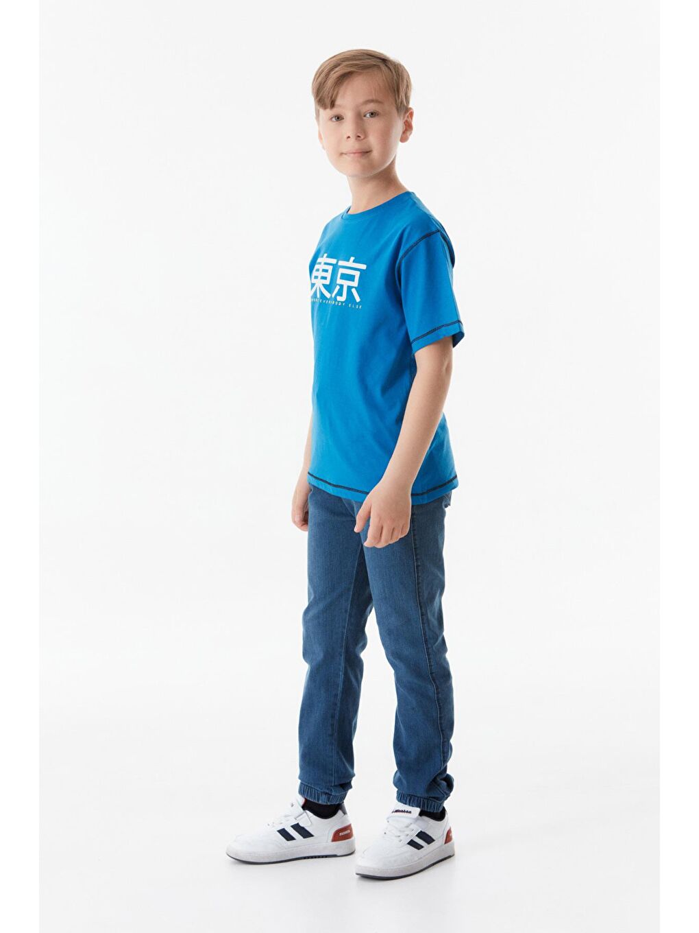 Mavi Baskılı Bisiklet Yaka Erkek Çocuk Tişört