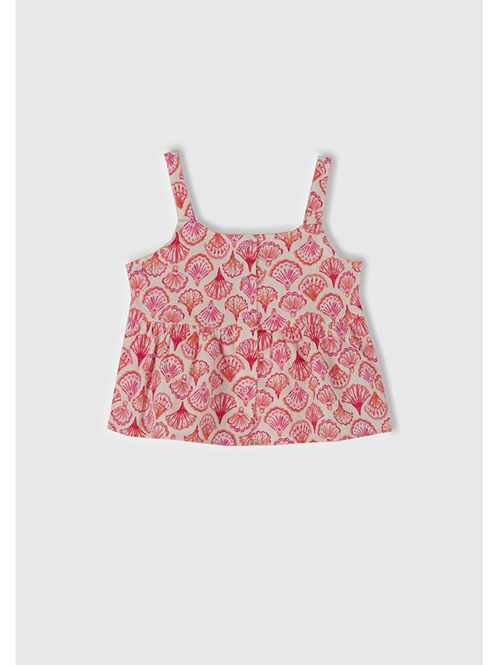 Kız Çocuk Pembe Desenli Pile Detaylı Önü Düğmeli Askılı Üst-2