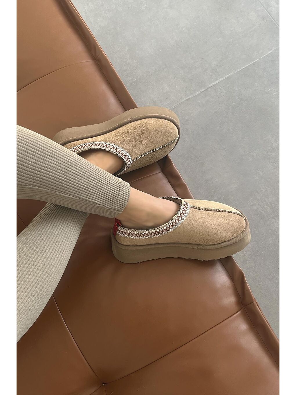 Bej Belis Kadın Düz Taban Ev Terliği Vizon