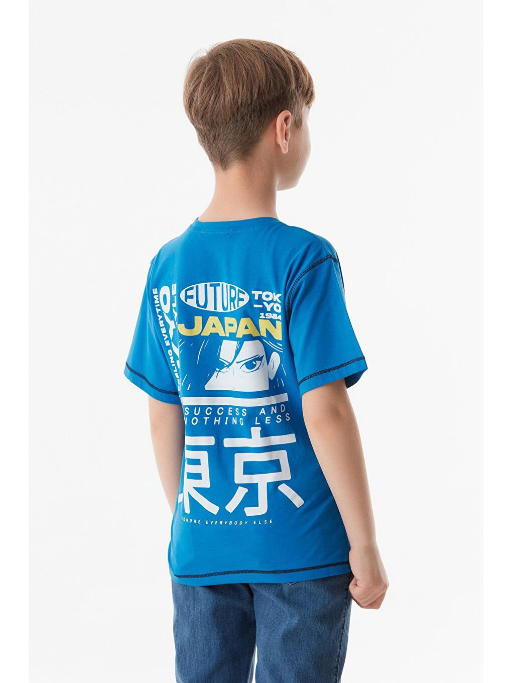 Mavi Baskılı Bisiklet Yaka Erkek Çocuk Tişört-2