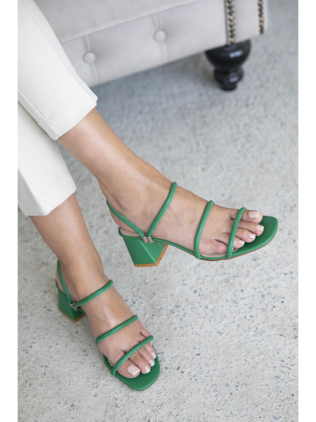 Camren Kadın Topuklu Deri Sandalet Yeşil