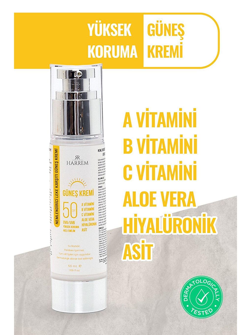 Harrem Renksiz Nemlendirici Leke Karşıtı Spf 50+ Güneş Kremi 50 ml - 1