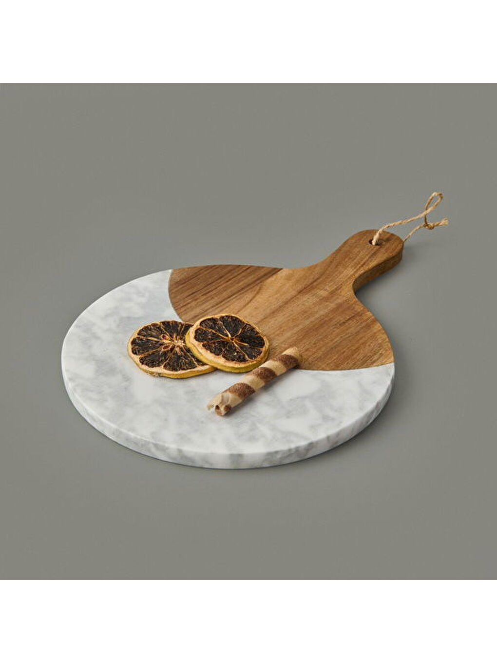 Kitchen Akasya Yuvarlak Sunum Tahtası - Kahverengi / Beyaz - 30x21 cm-1