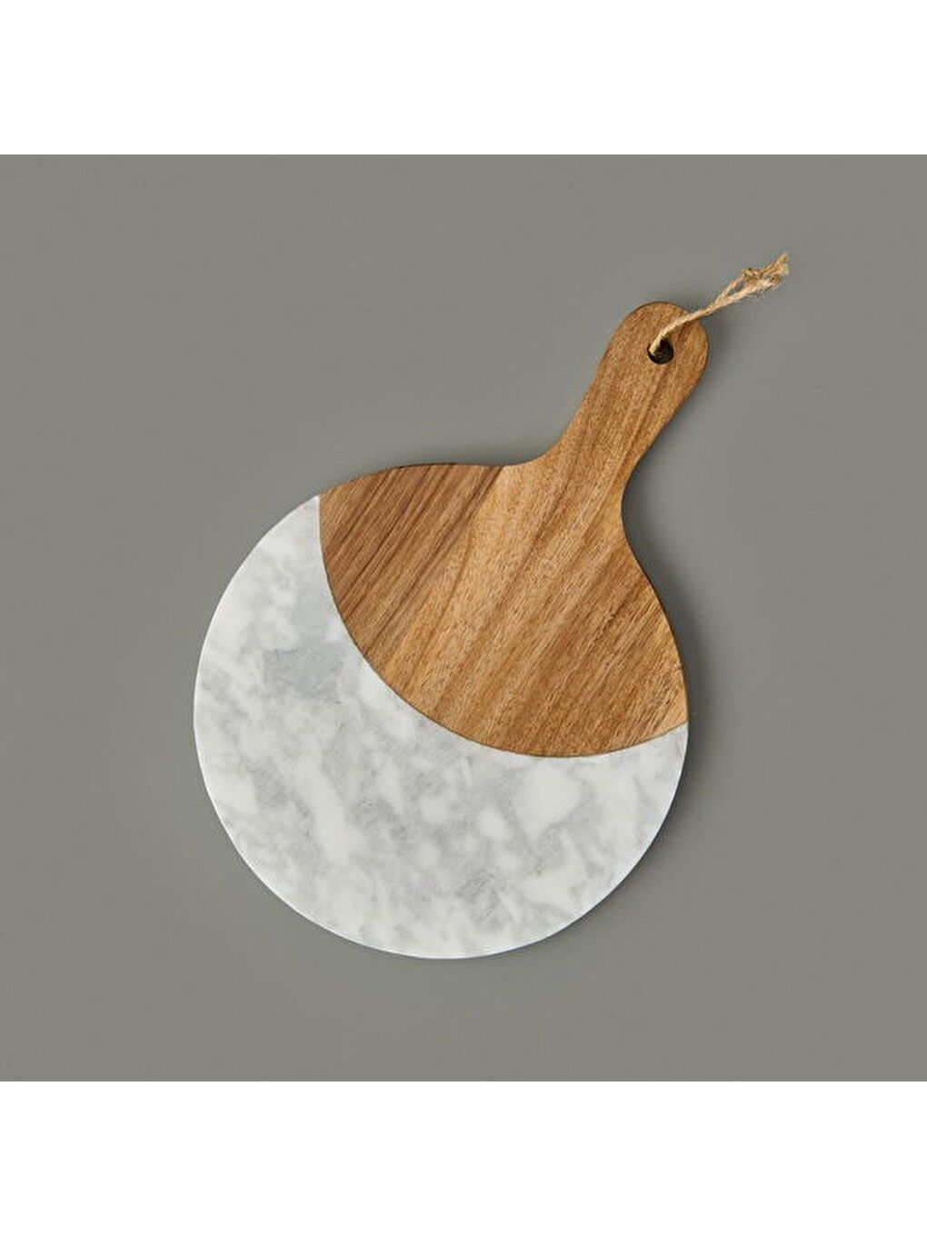 Kitchen Akasya Yuvarlak Sunum Tahtası - Kahverengi / Beyaz - 30x21 cm-2