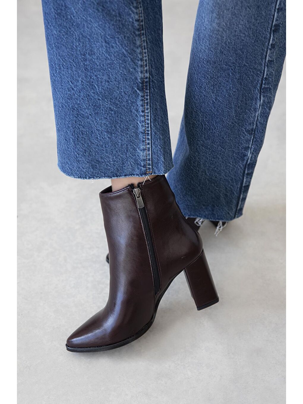 Fergal Kadın Topuklu Kırışık Deri Bot Bordo-1