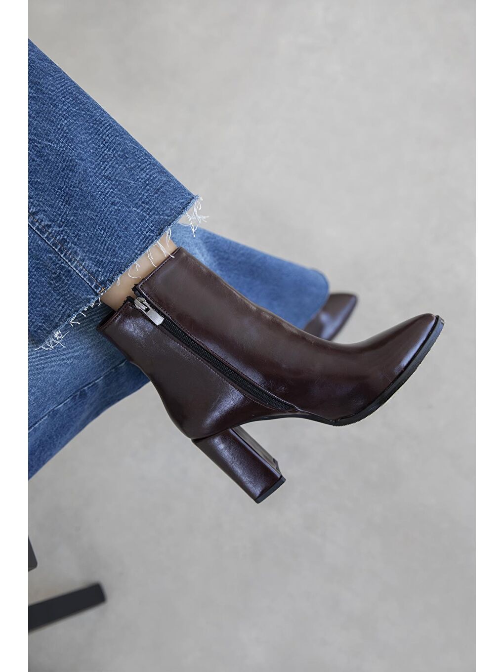 Fergal Kadın Topuklu Kırışık Deri Bot Bordo-2