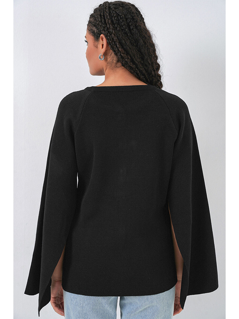 Kadın Triko Panço Hırka 15965 - Siyah-5